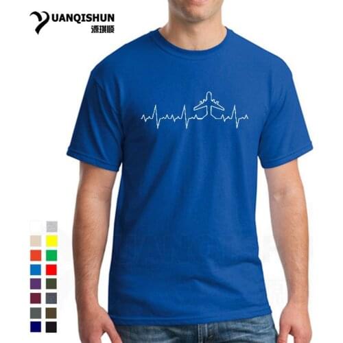 16 Colors Mens T Shirt Heartbeat Plane Pilot Funny Print T Shirt Men Short Sleeve Cotton Plane Driver T-shirts Mens Clothing