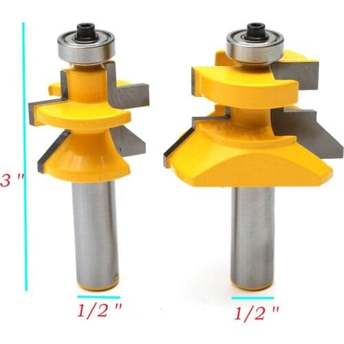 High Quality 2pcs Router Bit Set 1/2 inch X 3 inch Matched Tongue & Groove V- Notch 45 degree Cutter Kit Tool Woodworking