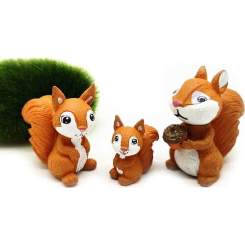 3pc Cute Squirrel Family Figurine Model Garden Fairy Ornament Glass DIY Accessories Home Decoration Decor Miniature Toy Craft