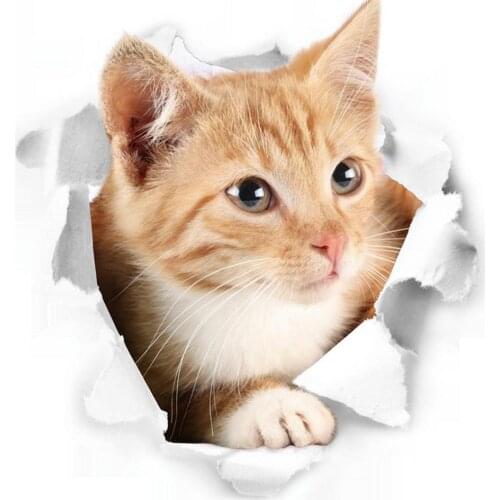 Cats 3D Wall Sticker Toilet Stickers Hole View Vivid Dogs Bathroom for Home Decoration Animals Vinyl Decals Art Sticker poster