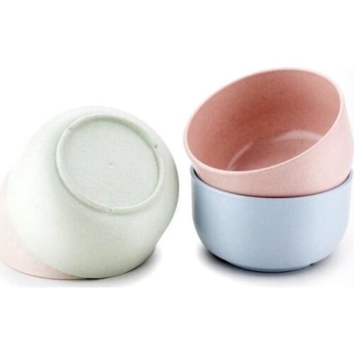 4Pcs Eco Wheat Straw Bowl Sets Solid Natural Healthy Biodegradable Tableware Dinnerware Round Bowls Kits