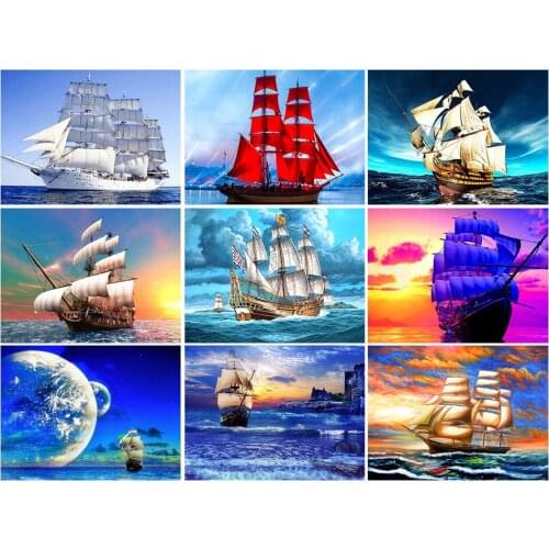 5D DIY Diamond Painting Ship Sea Landscape Corss Stitch Kits Full Drill Embroidery Mosaic Art Picture of Rhinestones Decor Gift