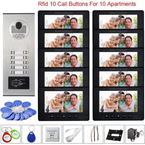 7" Video Door Video Intercom 10 Monitors House Access Control Home Security Door Entry Phone Doorphone Home Intercoms 10 Buttons