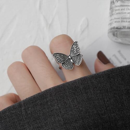A Girl' Harajuku Gothic Vintage Hollow Butterfly Rings For Women Adjustable Rings Wedding Party Statement Jewelry