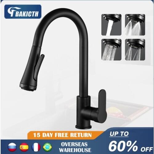 Bakicth Upgrade Kitchen Faucets Silver Single Handle Pull Out Kitchen Tap Single Hole Handle Swivel 360 Degree Water Mixer Taps