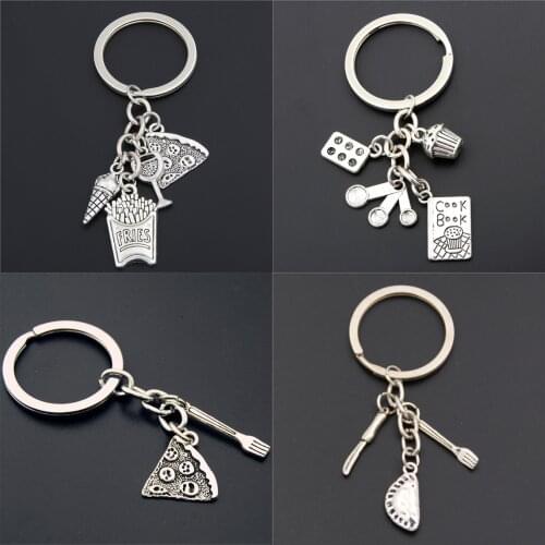 1pc Summer Pizza Ice Cream Dumpling Key Chains Foodie Jewelry Creative Kitchen Tools Accessorise Frech Fries