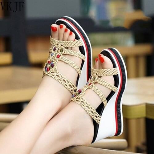 Brand Women Slippers Platform Wedge Peep Toe Casual Bling Color Mixing Slide Outdoor Beach Ladies Shoes Woman Zapatos De Mujer