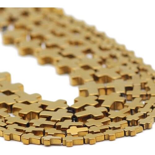Jesus Cross Gold Hematite Natural Stone Spacer Loose Beads For Jewelry Making Handmade DIY Bracelets Accessories 4x6/6x8/8x10MM