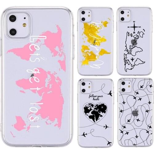 Travel Map Plane Design Phone Case For iPhone 11 11Pro XR XS MAX X XS 11Pro MAX 7 8Plus 6 Cases Soft Clear Thin TPU Back Cover