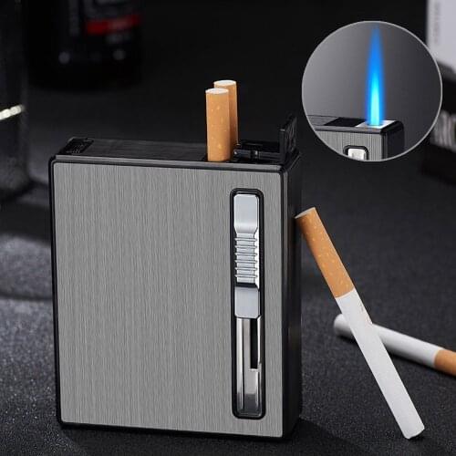Straight Jet Flame Cigarette Case Lighter Windproof 20Pcs Cigarette Holder Box Metal Automatic Bounce Smoke Gas Lighter Men Gift