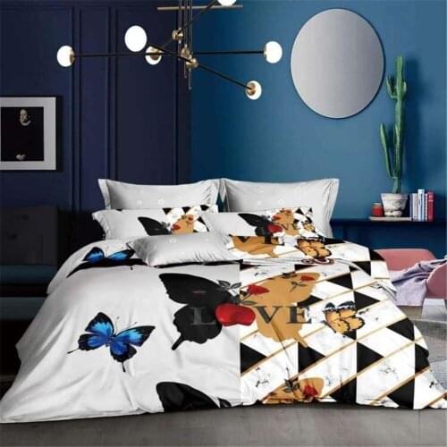 Romantic Heart Butterfly Bedding Set Wedding Decor Duvet Cover Set AU Single Bedclothes Pillowcase Bed Linen Set for Couple Bed
