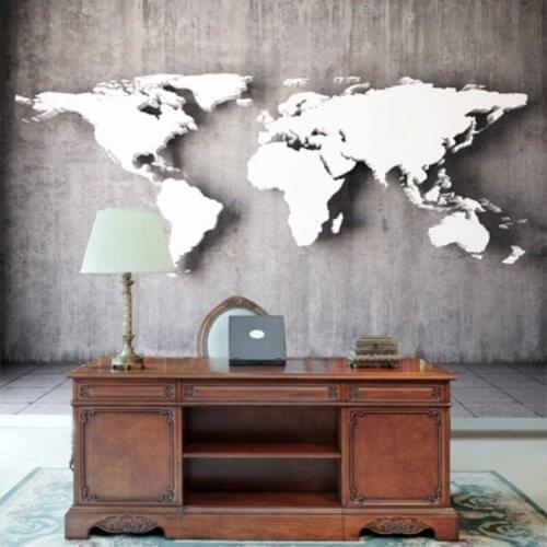 European Style Vintage 3D Stereoscopic World Map Gray Cement Wall Mural Wallpapers for Walls 3D Living Room Decor Wall Paper 3D