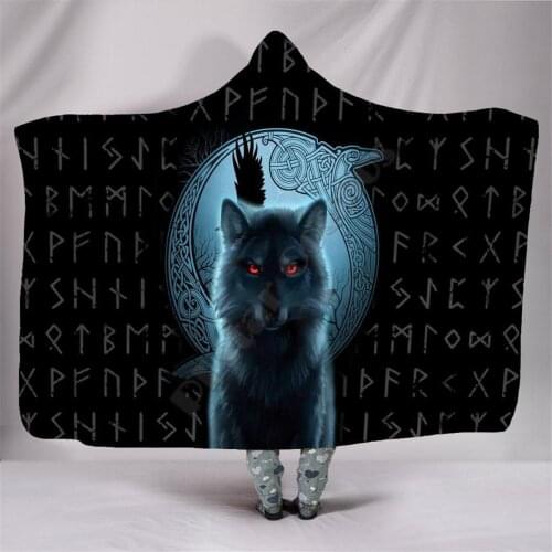Fenrir Viking Wolf And Moon 3d Printed Hooded Blanket Adult Kids Sherpa Fleece Blanket Cuddle Offices in Cold Weather Gorgeous