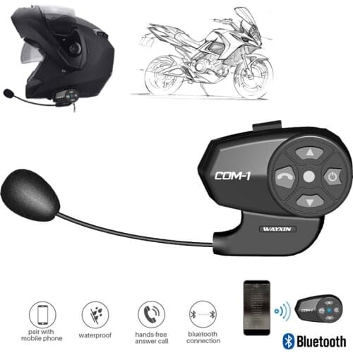 WAYXIN New COM-1 Motorcycle Helmet Headset 1PCS Bluetooth 4.1 Headset For Motorcycle Helmet Riding Hands Free Headphone