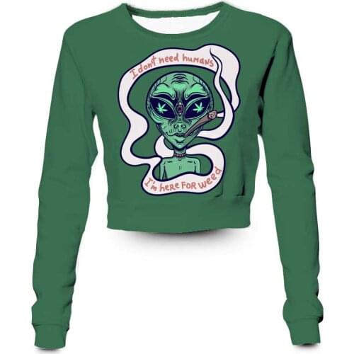 Custom Made Alien Stonner Recruit Fashion Sublimation Print Women Clothing Crop Sweatshirt Crewneck