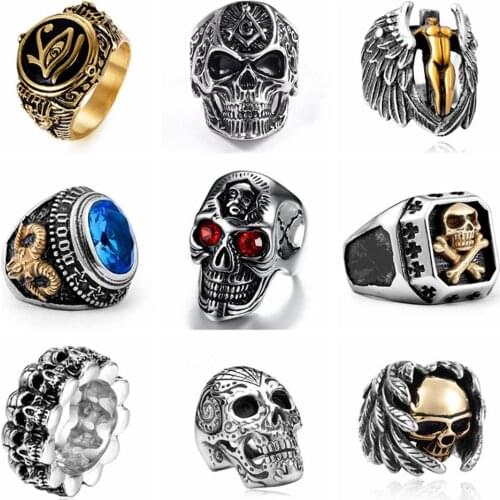 FDLK Vintage Skull Gothic Men Ring Retro Hip Hop Punk Male Rings For Women Party Steampunk Rings Jewelry Wholesale