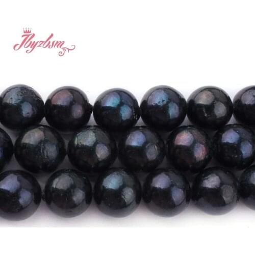 10-11,15-16mm Round Beads Black Freshwater Pearl Natural Stone Beads For DIY Necklace Bracelets Jewelry Making 15" Free Shipping