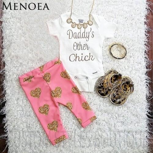 2017 Newborn Short Sleeve Clothes Baby Girls Litter Print Tops Romper +Long Pants 2Pcs Outfits Set Clothes Fashion Style
