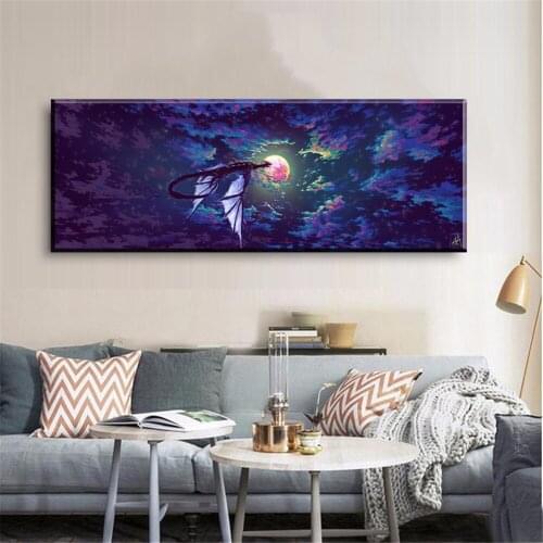 Home Decor Modular Canvas Picture 1 Piece Dragon Under the Night Sky Painting Scenery Art Room Poster Home Wall Canvas Painting