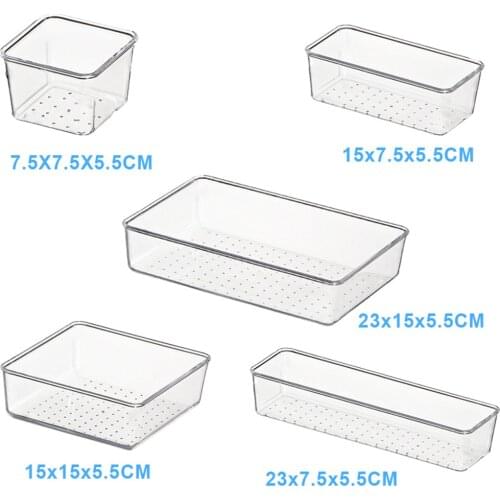 5 Piece Set Plastic Clear Storage Organizer Stationery Organizer Clear Desk Organizer For Cosmetics Storage Box Makeup Organizer