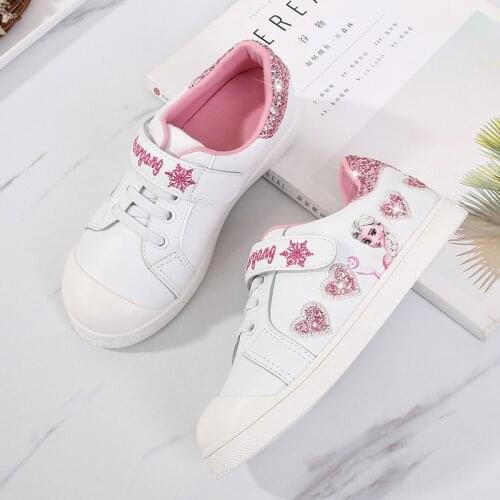 Disney winter new girls sports shoes children princess frozen white shoes primary school students all-match casual running shoes
