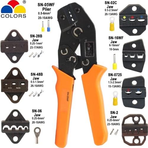 SN-05WF Crimping Pliers 0.5-6mm2 Insulated Non-insulated Ferrules Terminals Crimper 20-10AWG Jaw Set Kits 190mm Clamp Plier