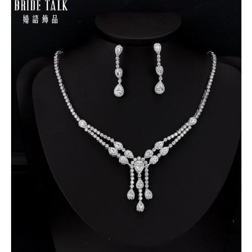 Bride Talk Luxury Dubai Shine Pendant Jewelry Sets For Women Banquet Cubic Zircon CZ Indian Bridal Water Drop Necklace Earrings