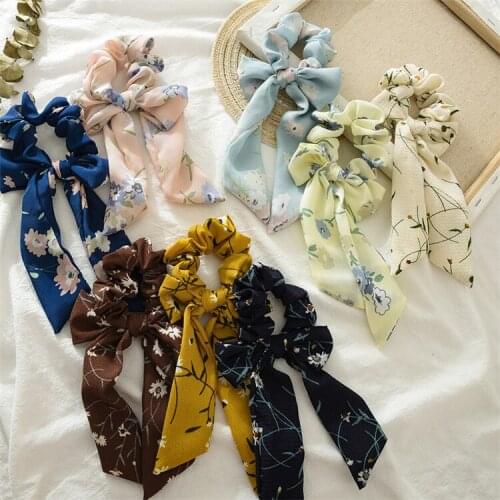 Chiffon Bowknot Floral Hair Tie Womens European and American Ponytail Streamer Large Intestine Circle Headdress