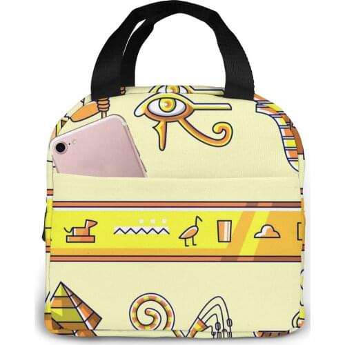 Egypt Gods Symbols Lunch Bag Portable Insulated Thermal Cooler Bento Lunch Box Tote Picnic Storage Bag Pouch