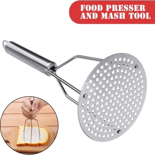 2021 Silver Potato Masher Fruit Pusher Press Stainless Steel Potato Crusher Strong Reusable Vegetable Crusher Kitchen Gadget