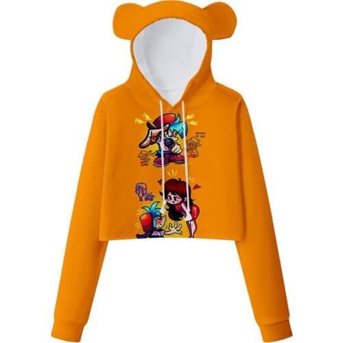 Friday Night Funkin Cropped Hoodies Fashion Kawaii Bear Ears Hoodie Sweatshirt Women Cute Stylish Sexy Crop Top Jacket
