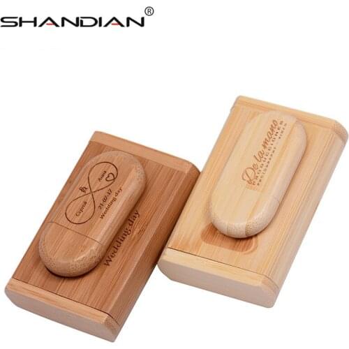 SHANDIAN free custom logo wooden+Box Personal LOGO pendrive 64GB 8GB 16GB 32GB usb Flash Drive U disk Memory stick wedding Gift