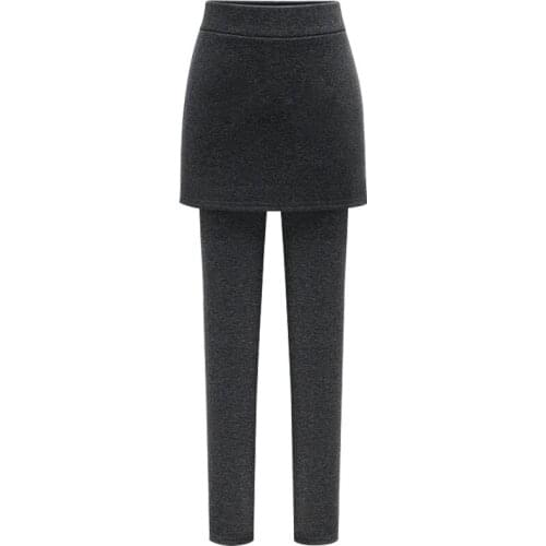 Large Size 5xl 6xl Hip Skirt + Pencil Pants Fake Two-piece Trousers Winter Plus Velvet Thicked Women Leggings With Skirt