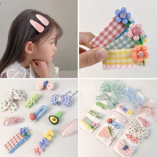 5 Pcs/Set Children Cute Cartoon Flower Bow Ornament Hair Clips Baby Girls Lovely Sweet Gift Fruit Hairpins Kids Hair Accessories
