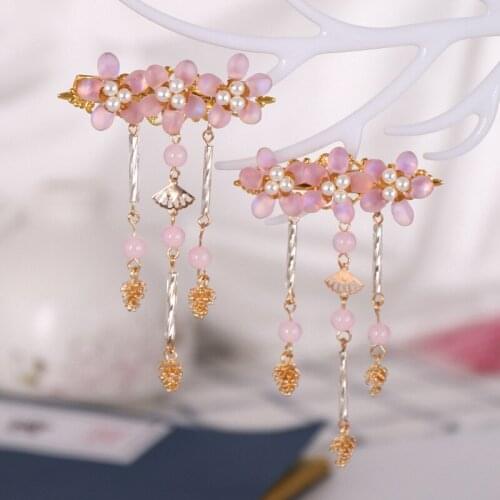 FORSEVEN 1 Pair Chinese Flower Hairclip Hair Jewelry Accessories Women Girls Bridal Bride Wedding Hairpins Simulated Pearls
