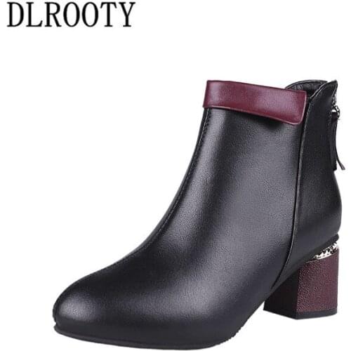 Women Ankle Martin Boots Autumn Female Casual Shoes Woman High Heels Fashion Platform Pointed Toe Zip Solid Comfortable