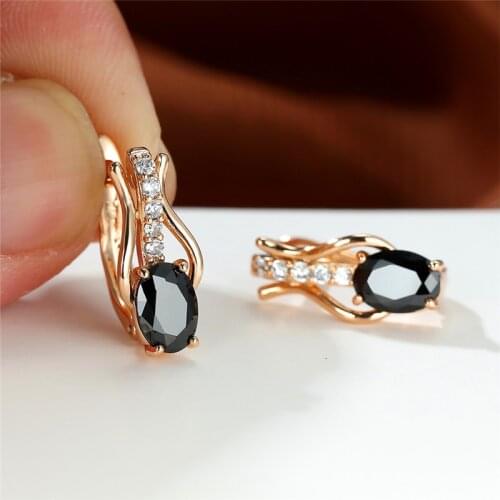 Punk Female Red Black White Zircon Earrings Cute Rose Gold Color Clip Earrings For Women Luxury Crystal Oval Wedding Earrings