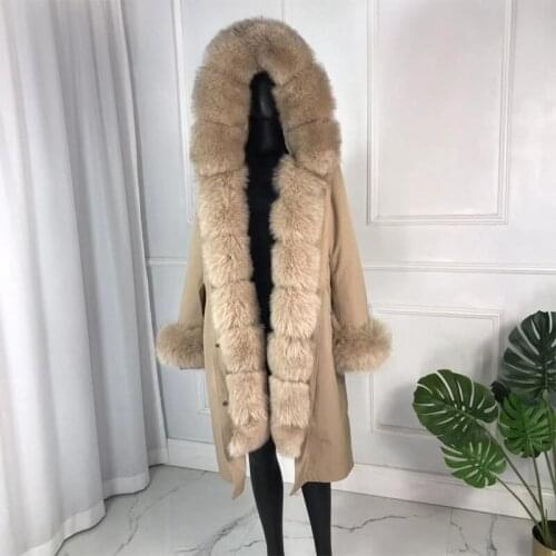 Winter Parka Women Jacket Real Rabbit Fur Lined Outwear Long Warm Fashion Fur Parkas