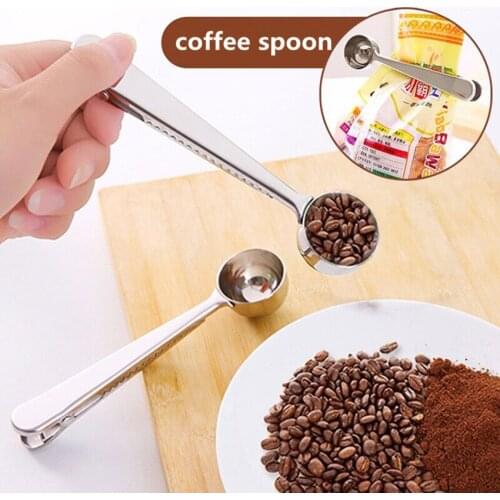 1PCS Multifunction Coffee Scoop With Clip Fruit Scoop Spoon Stainless Steel Tea Coffee Measuring Cup Kitchen Supplies