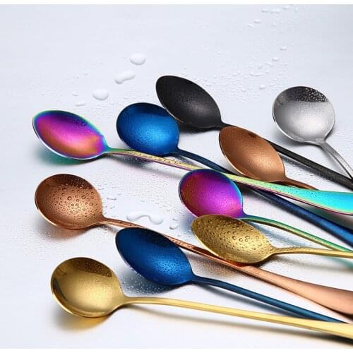 1pc New Colorful Ice Spoon Coffee Spoon Tea Cafe Scoop Long Handle Spoons Dinnerware Flatware Coffee Drinking Tools