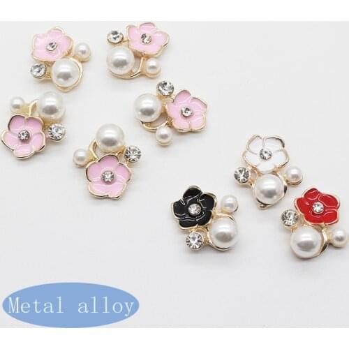 10 pcs Decorative Metal Rhinestone Buttons Flat Back Rose Gold Base Hand sewing Apparel Accessories Zinc Alloy Shank Button
