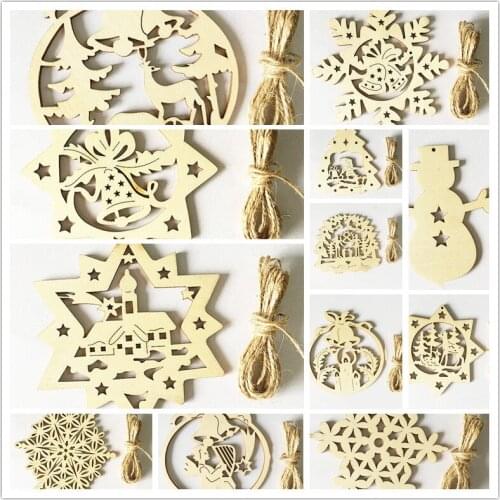 10 Pieces Creative Wooden Christmas Gift Decorations Laser Hollowed-Out Pendants