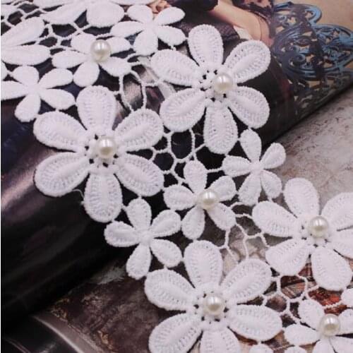 22Yards 11cm White Pearl Trims Flower Handmade Beaded Embroidered Lace Edge Ribbon Applique Wedding Party Dress DIY Sewing Craft