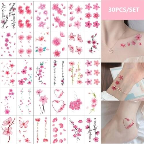30pcs/set Flower Fake Tattoo Waterproof Temporary Tattoos Sticker Women Girls Long Lasting Faux Tatouage for Hands Leg Body Sexy