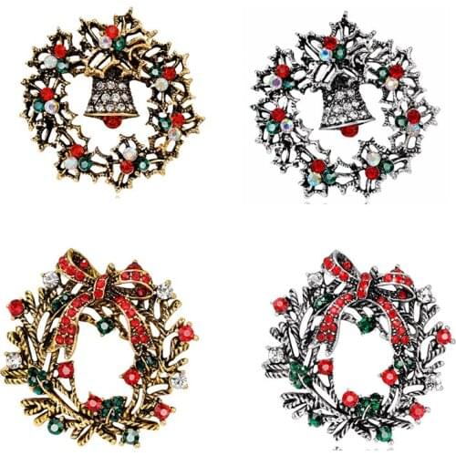 50/lot free shipping 2styles Zinc alloy bow/bell Christmas lucky wreath brooch pin dress decoration