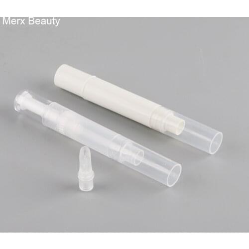 50PCS 5ML White or Transparent Plastic Cosmetic Pen Empty Round Twist Pen With Silicon Tip,Dial Up Pen Lip Gloss Tube Windup Pen
