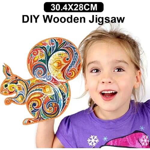 Squirrel Puzzle DIY Toy Cartoon Animal Wooden Jigsaw Puzzle For Adults Kids Educational birthday Toys Gifts