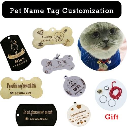 Cat Dog ID Name Tag Custom Free Engraving Personalized Dog Collar Pet Charm Name Pendant Bone Necklace Collar Puppy Accessory