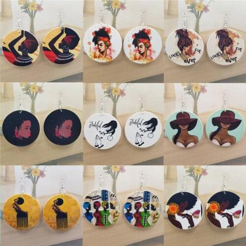 Bohemia Wood Head portrait 1Pair Vintage Personality Printing Fashion African Beautys Head Women Handmad Drop Earring