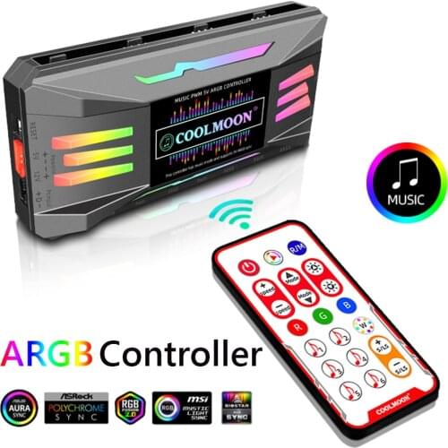 COOLMOON ARGB Controller 4-Pin PWM Temperature Control 5V 3-Pin Synchronization Wireless Remote Control Chassis Fan Hub Newest
